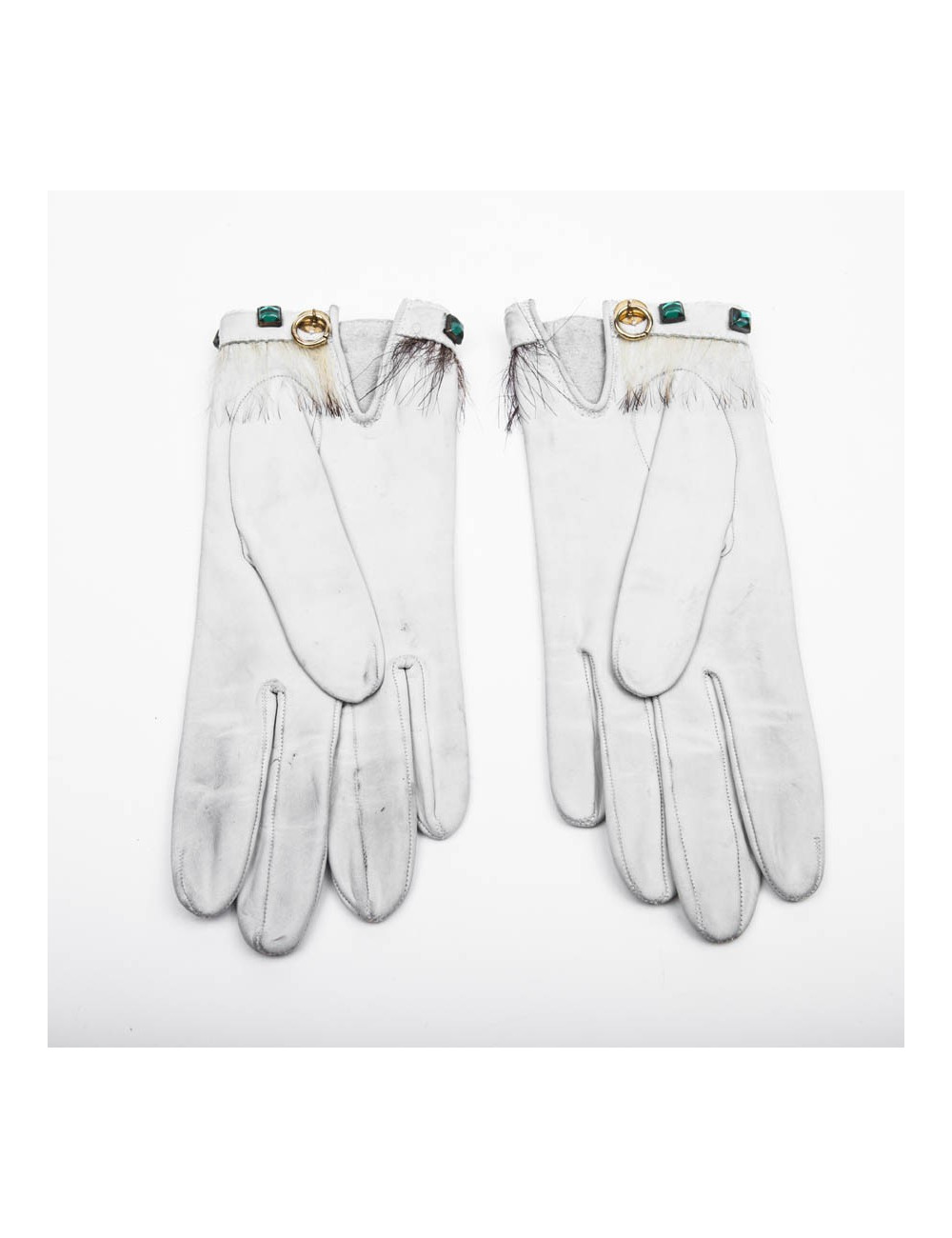 Gants HERMES T 6 1/5 en cuir d'agneau blanc Vintage
