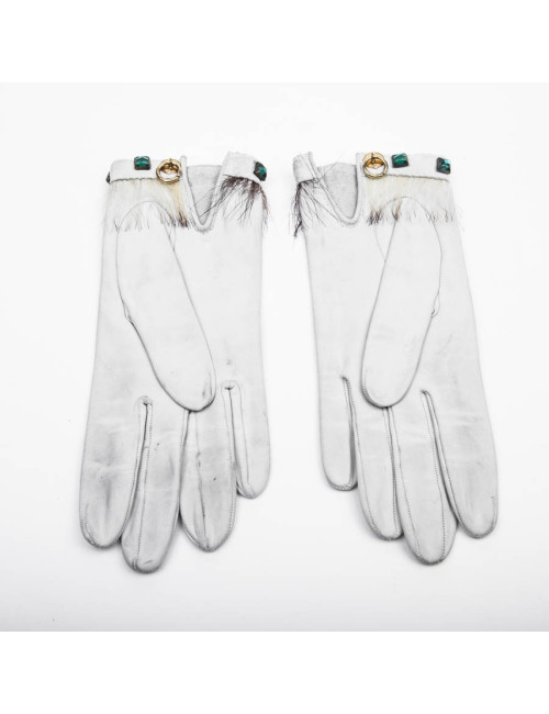 Gants HERMES T 6 1/5 en cuir d'agneau blanc Vintage