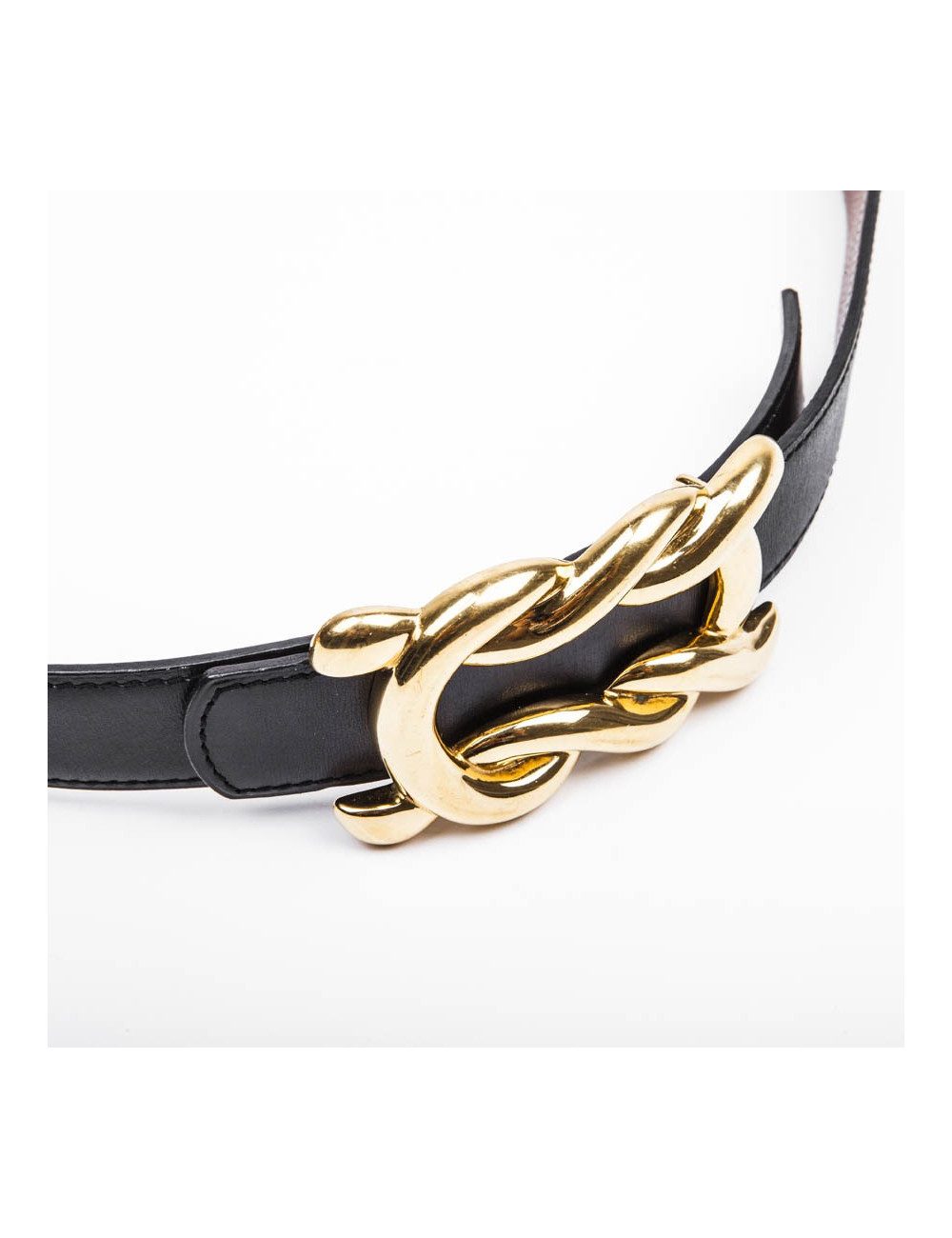 Ceinture T 75 HERMES  en cuir box noir et  boucle noeud marin dorée