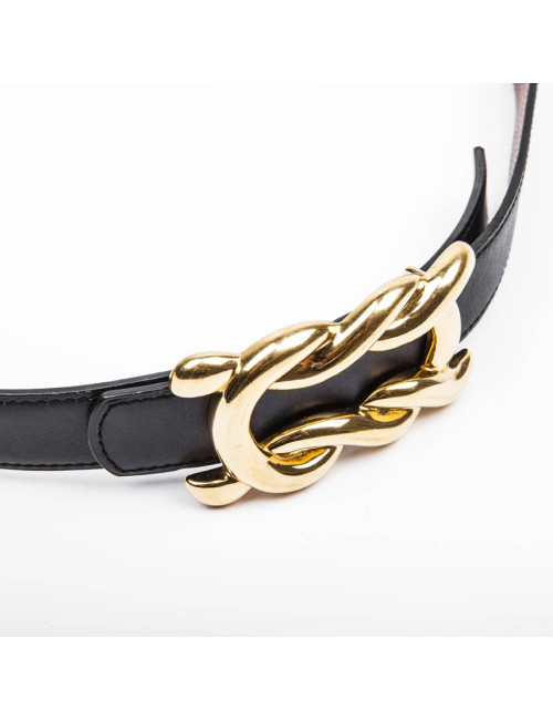 Ceinture T 75 HERMES  en cuir box noir et  boucle noeud marin dorée