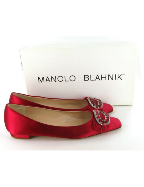 Ballerines MANOLO BLAHNK T37 en satin rose framboise