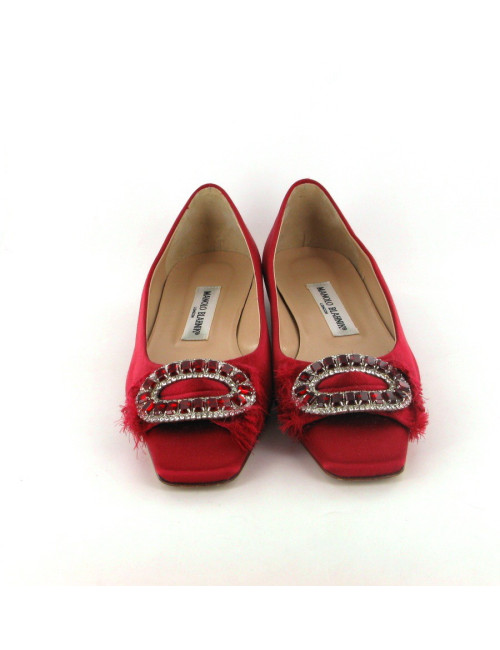 Ballerines MANOLO BLAHNK T37 en satin rose framboise