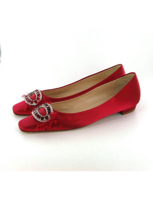 Ballerines MANOLO BLAHNK T37 en satin rose framboise
