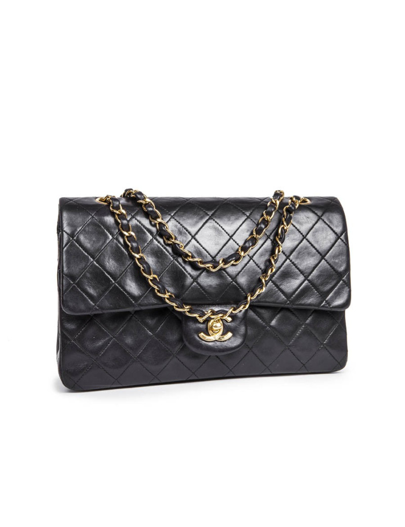 Sac timeless CHANEL en cuir d'agneau noir 