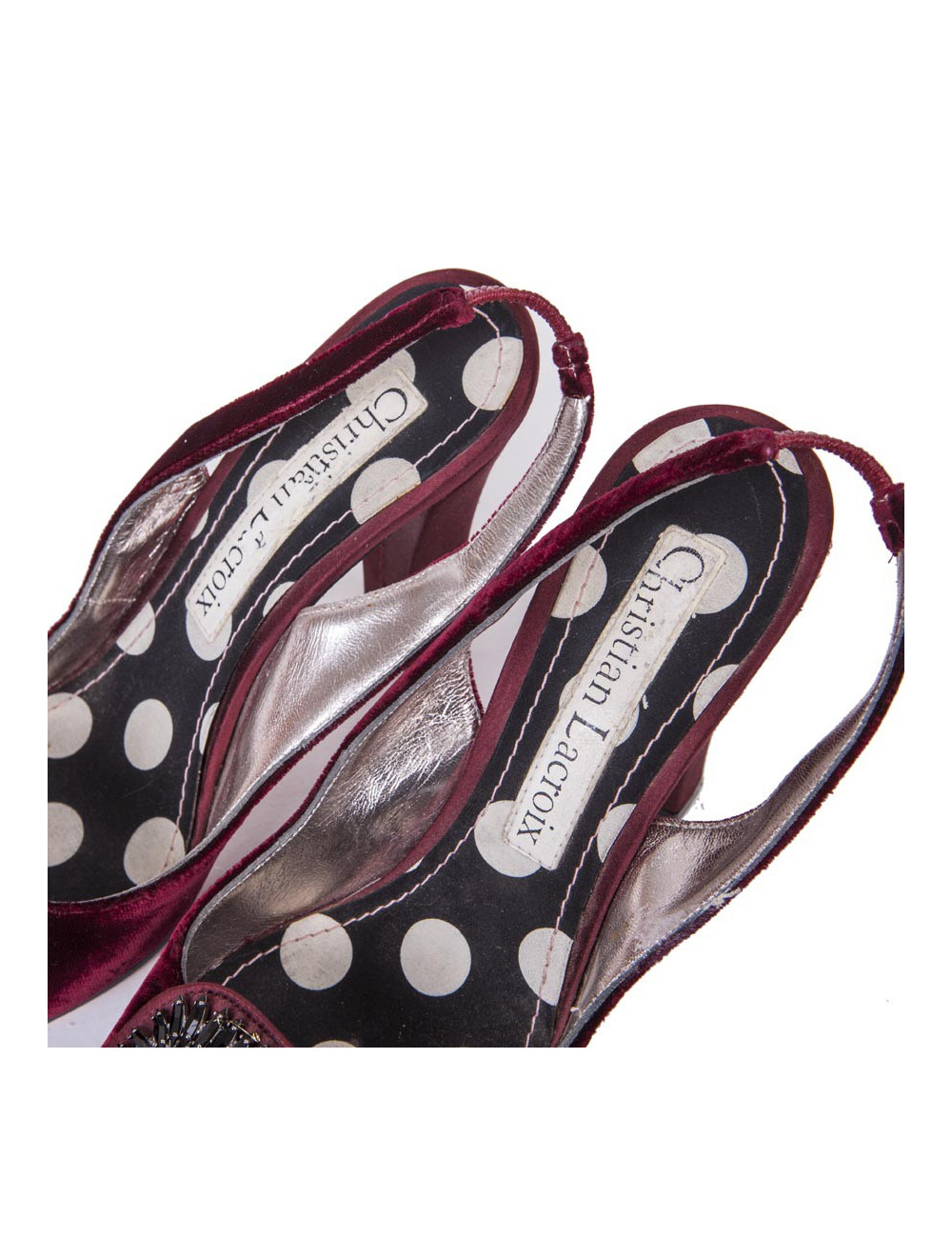 CHRISTIAN LACROIX high heel sandals Size 36.5FR in cardinal red velvet