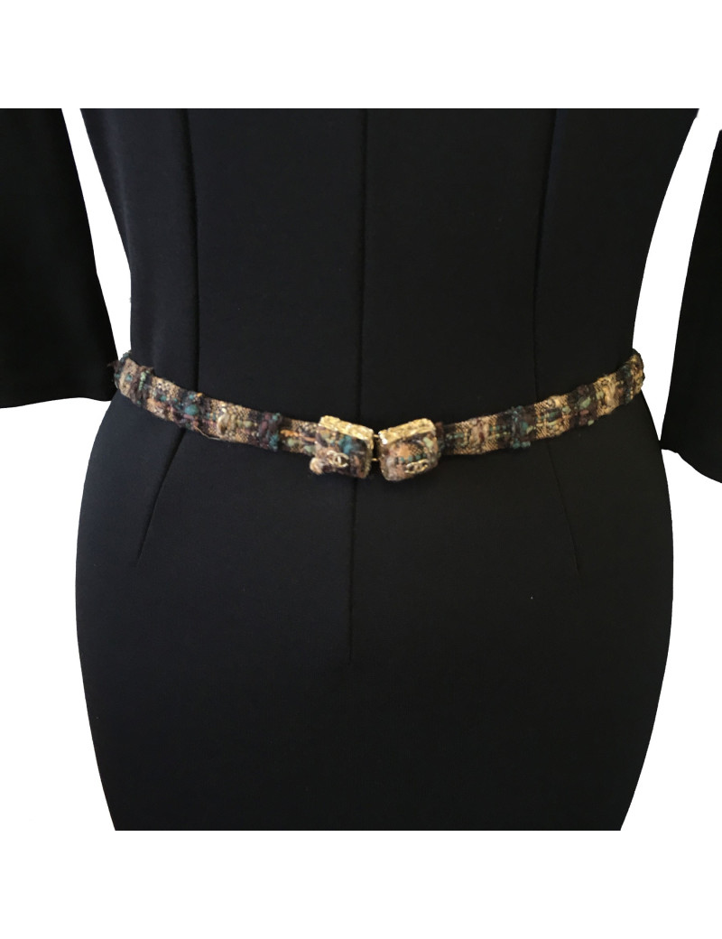 Ceinture "Paris-Edimbourg" CHANEL en tissu écossais marron