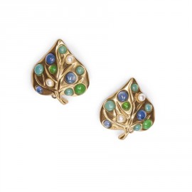 GIVENCHY leaf shaped clip-on earrings in gilt metal set with pearls and molten glass