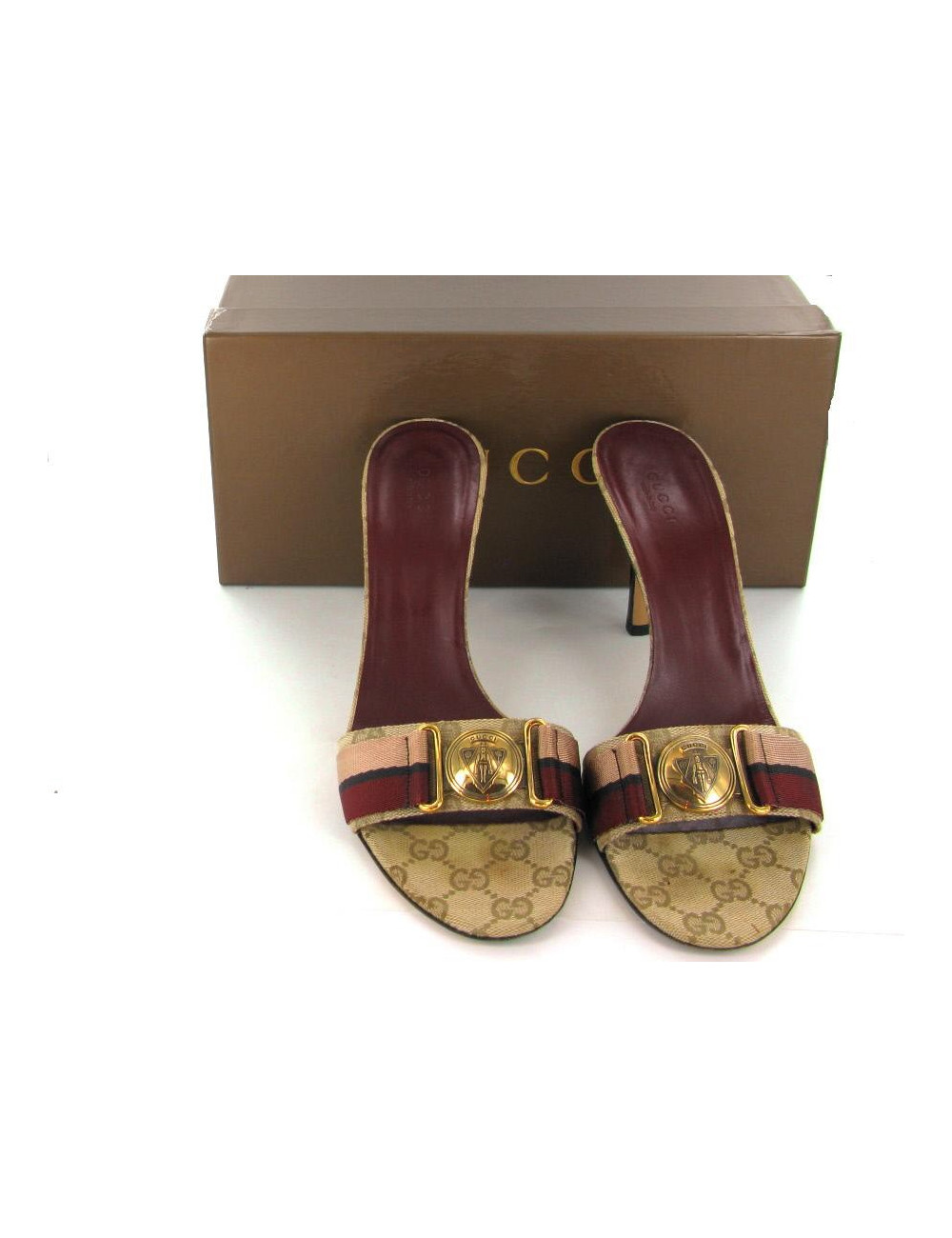 Mules GUCCI T39.5 toile GG et symbole décoratif