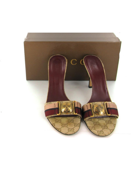 Mules GUCCI T39.5 toile GG et symbole décoratif