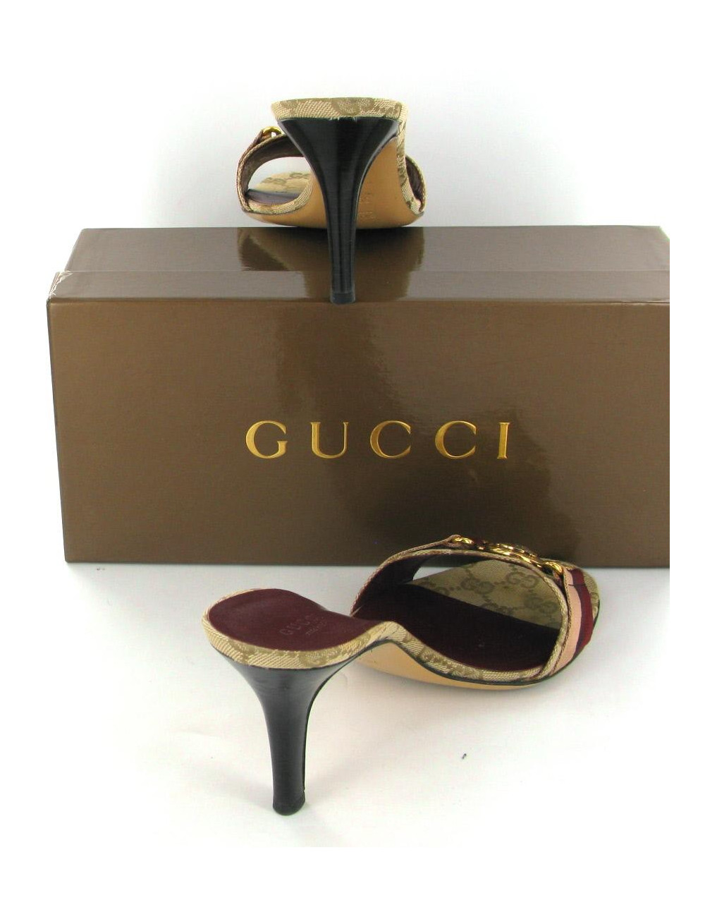 Mules GUCCI T39.5 toile GG et symbole décoratif