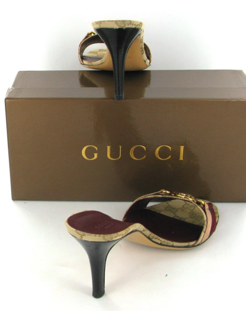 Mules GUCCI T39.5 toile GG et symbole décoratif