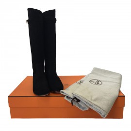 HERMES riding boots in black suede size 36.6FR