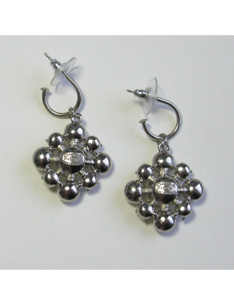 CHANEL Stud earrings in silver plated metal and two tones rhinestones