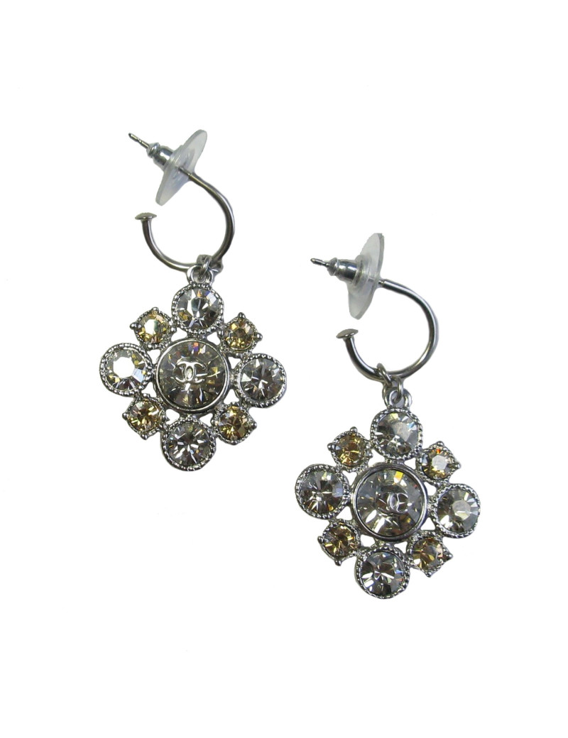 CHANEL Stud earrings in silver plated metal and two tones rhinestones