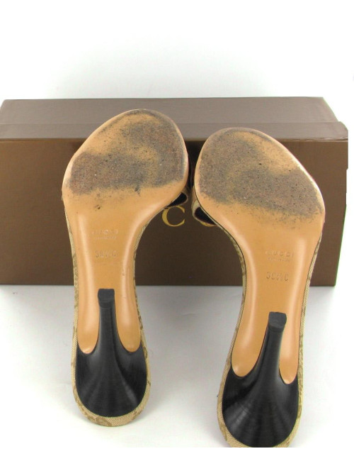 Mules GUCCI T39.5 toile GG et symbole décoratif