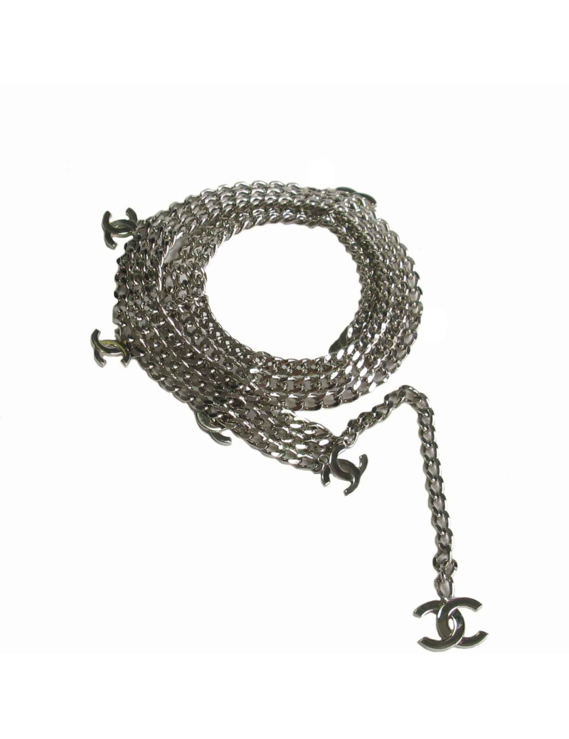 Ceinture CHANEL chaine triple en métal argenté 
