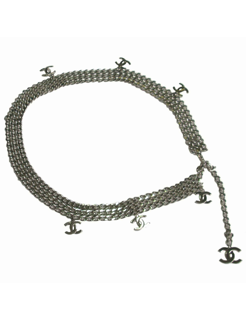 Ceinture CHANEL chaine triple en métal argenté 