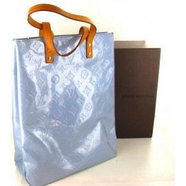 Sky blue varnished leather Monogram LV "MEZZO" tote bag.