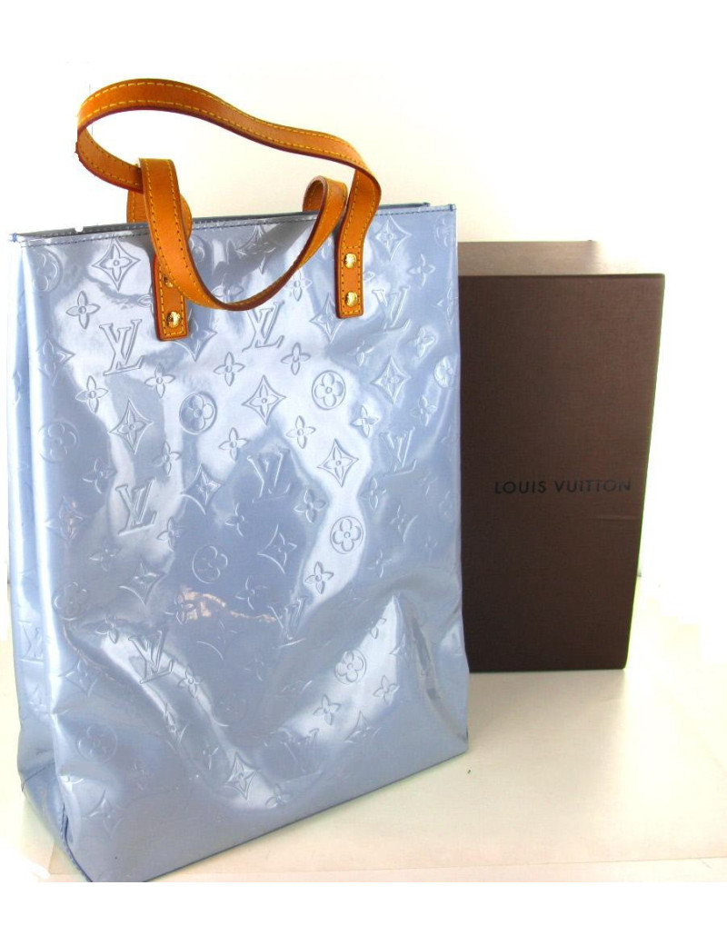 Sac cabas LV "MEZZO" en cuir verni bleu ciel monogramme.