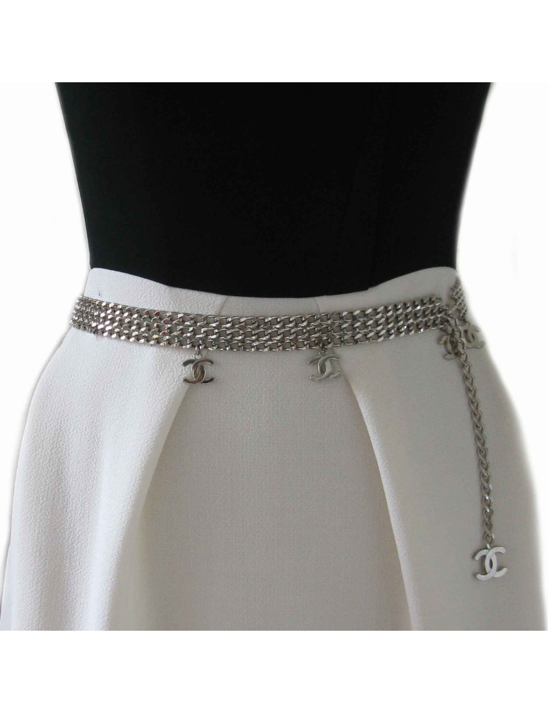 Ceinture CHANEL chaine triple en métal argenté 