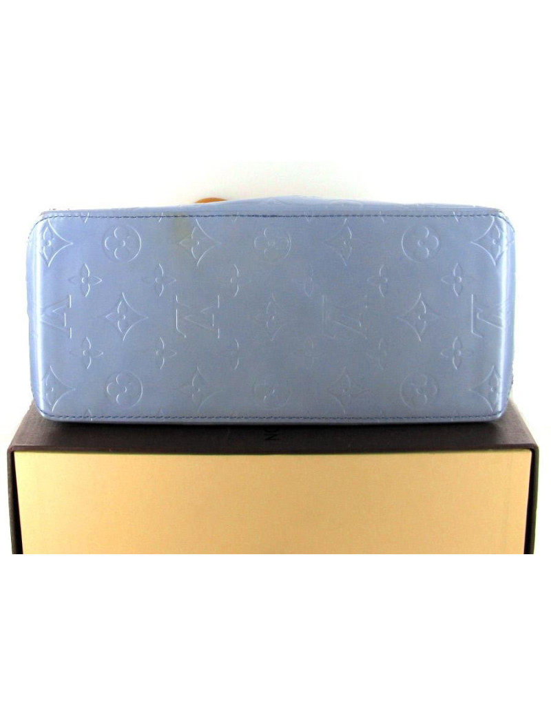 Sac cabas LV "MEZZO" en cuir verni bleu ciel monogramme.