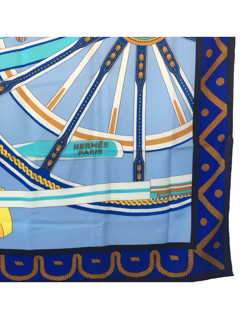 HERMES shawl 'balade en berline' in blue and yellow cashmere and silk