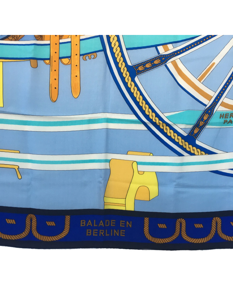 HERMES shawl 'balade en berline' in blue and yellow cashmere and silk