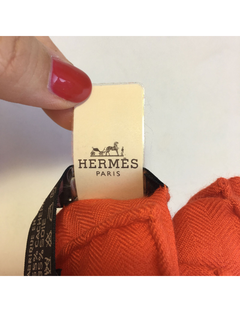 Châle HERMES orange "Bouquets"