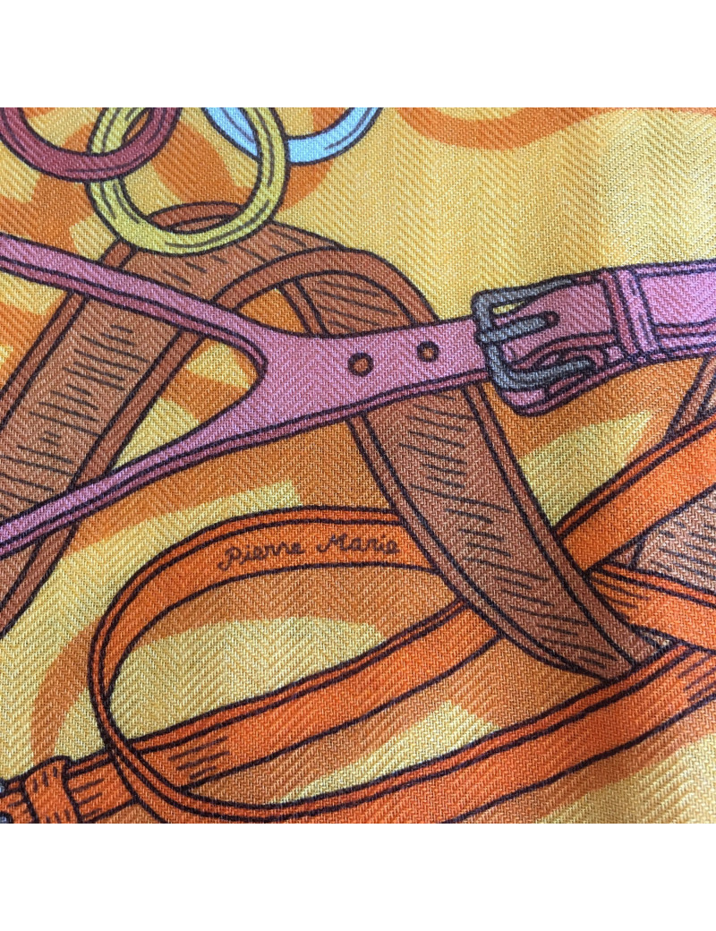 Châle HERMES orange "Bouquets"