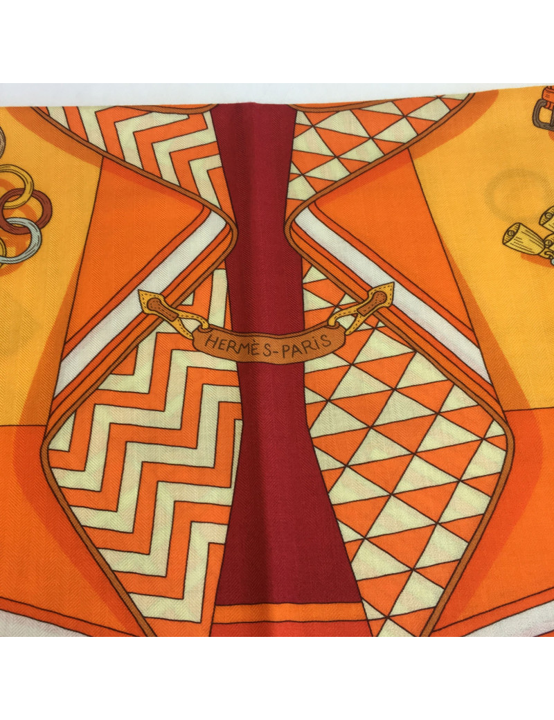 Châle HERMES orange "Bouquets"