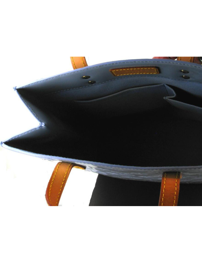 Sac cabas LV "MEZZO" en cuir verni bleu ciel monogramme.