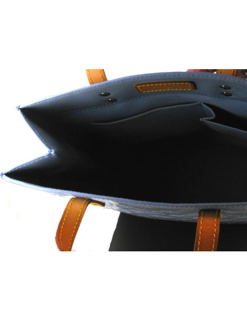 Sac cabas LV "MEZZO" en cuir verni bleu ciel monogramme.