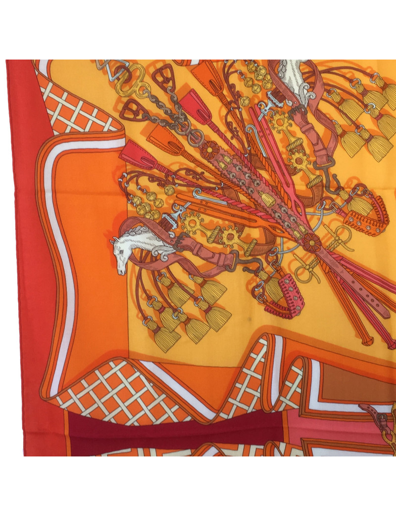 Châle HERMES orange "Bouquets"