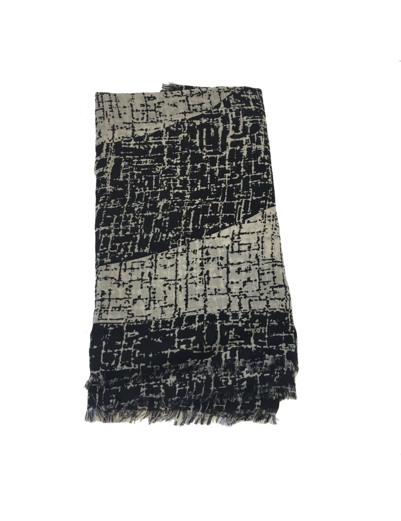 CHANEL Shawl in Gray and Black Cashmere and Silk