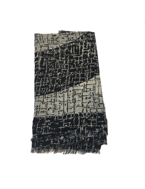 CHANEL Shawl in Gray and Black Cashmere and Silk