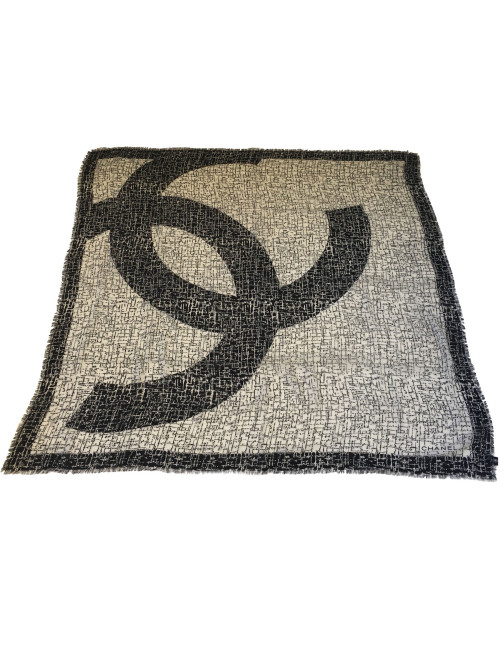 CHANEL Shawl in Gray and Black Cashmere and Silk
