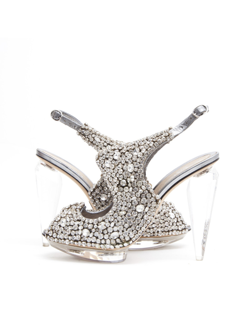 LORIS AZZARO high heel sandals set with swarovski rhinestones and transparent plexi
