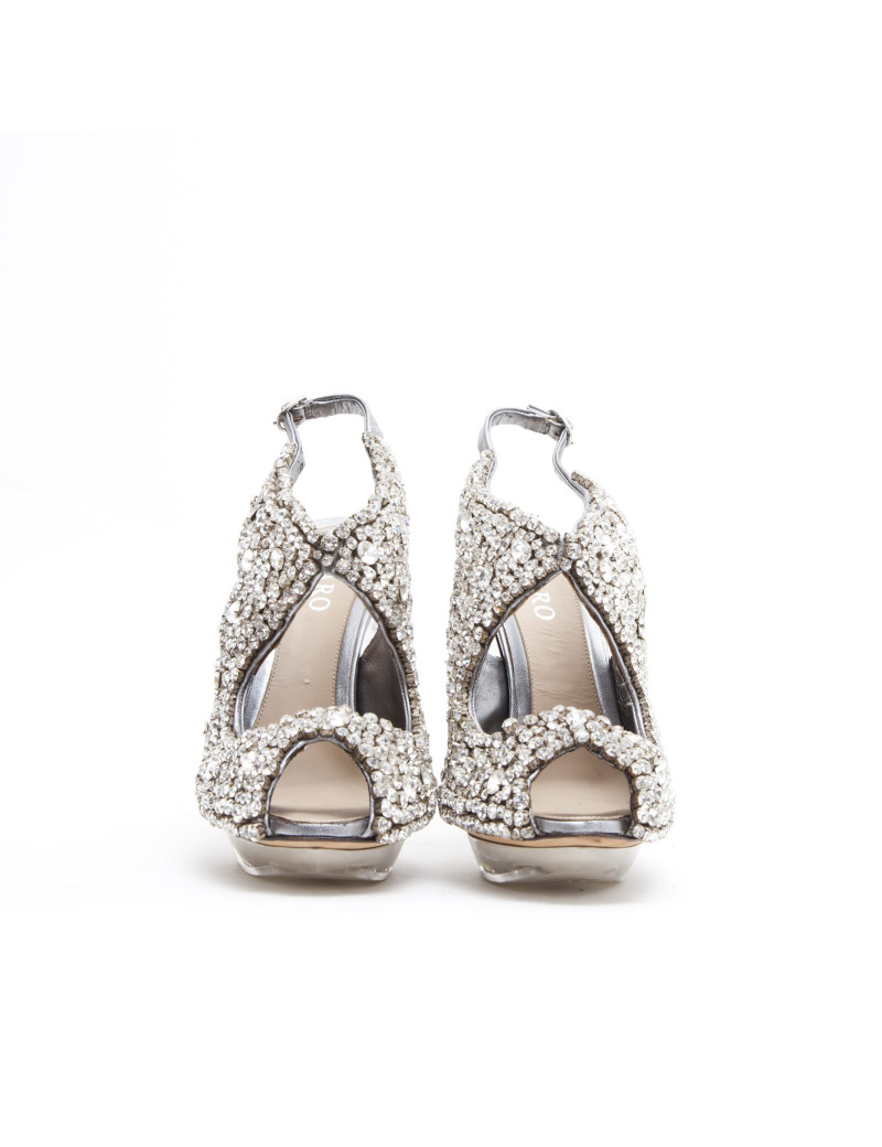 LORIS AZZARO high heel sandals set with swarovski rhinestones and transparent plexi