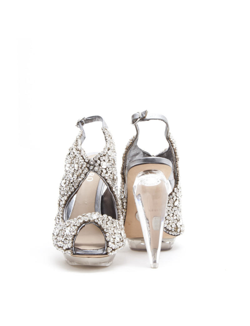 LORIS AZZARO high heel sandals set with swarovski rhinestones and transparent plexi