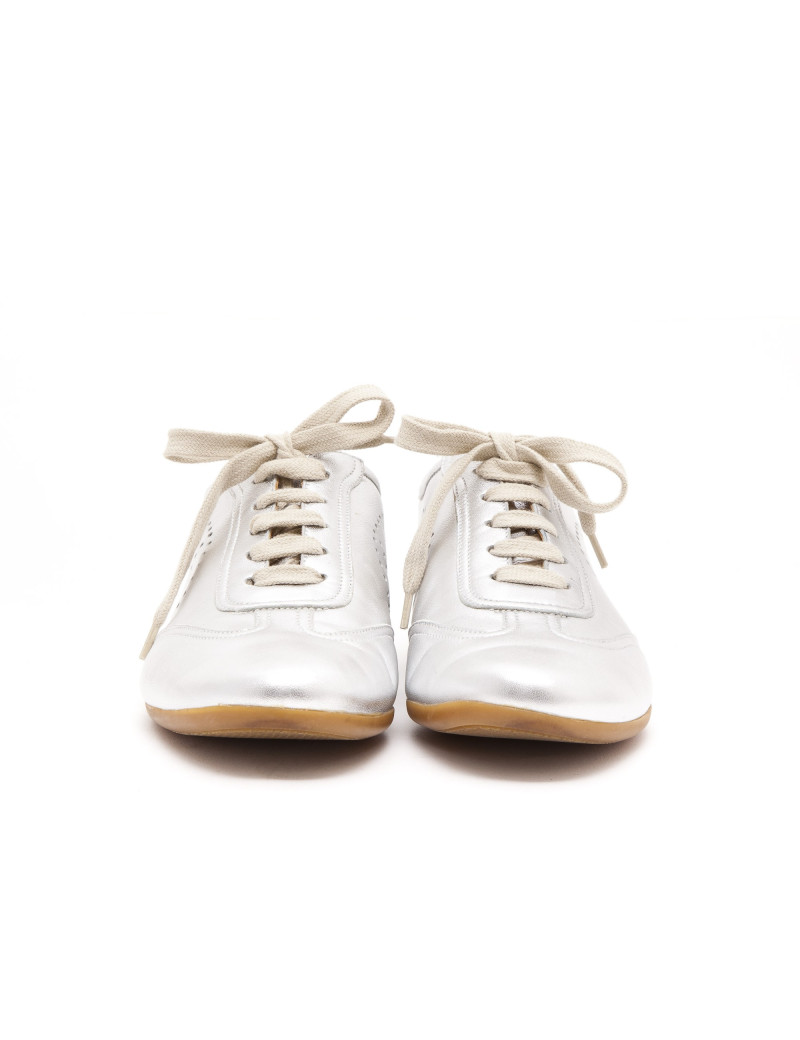 Sneakers HERMES T 40 en cuir argenté