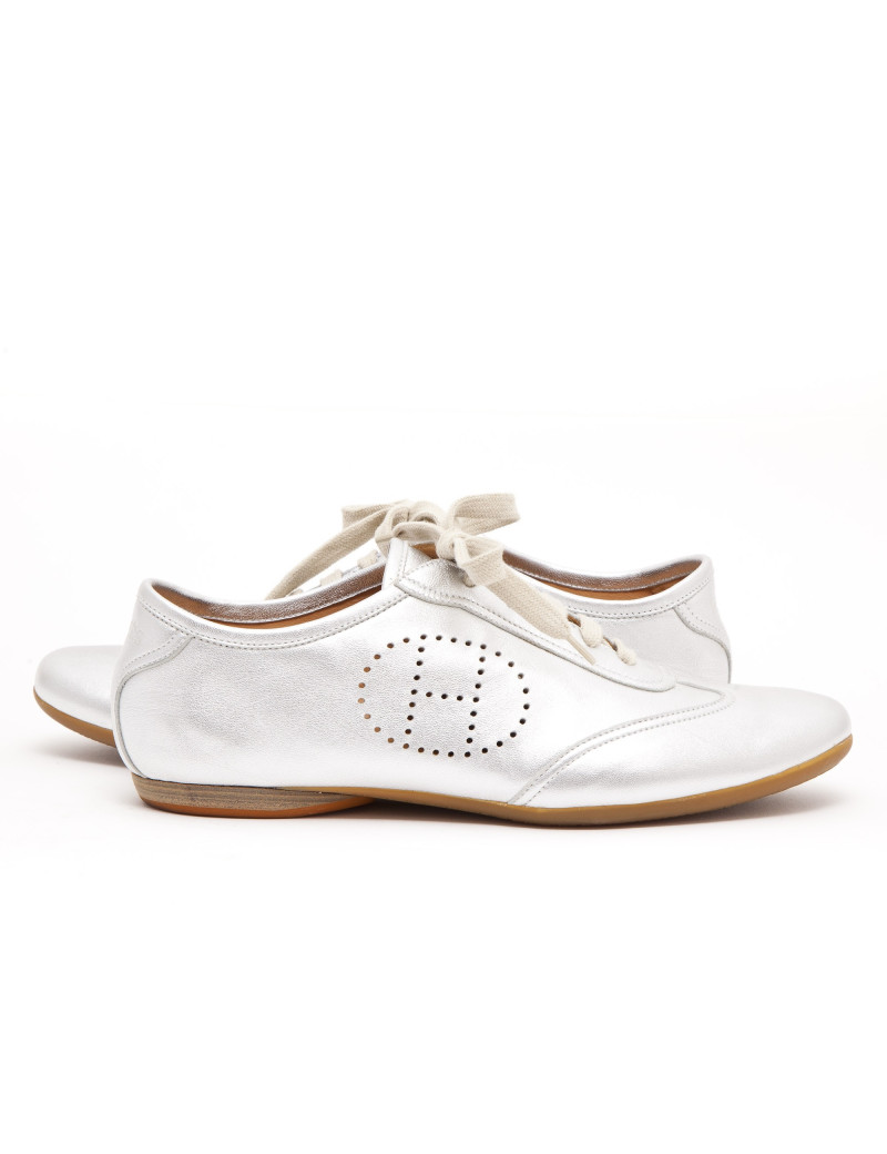 Sneakers HERMES T 40 en cuir argenté