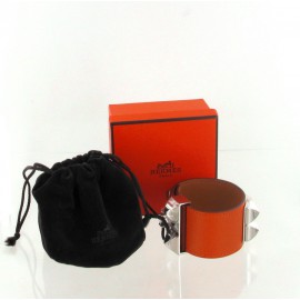 Cufflinks "Dog collar" HERMES orange epsom leather