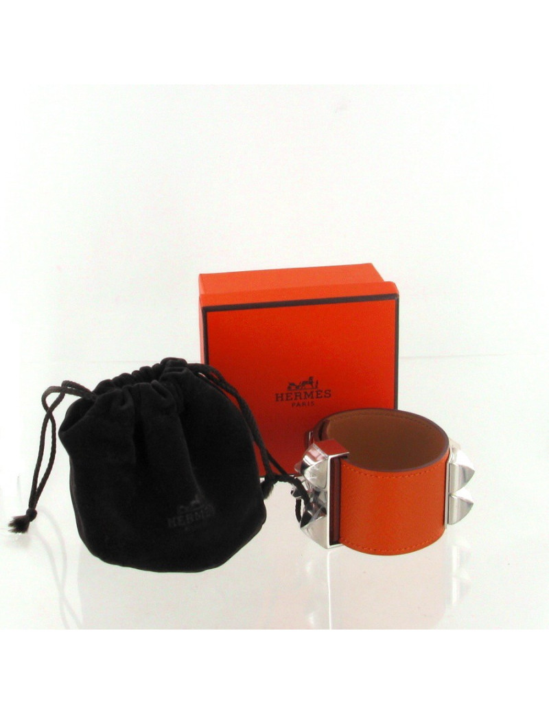 Manchette "Collier de chien" HERMES en cuir epsom orange 