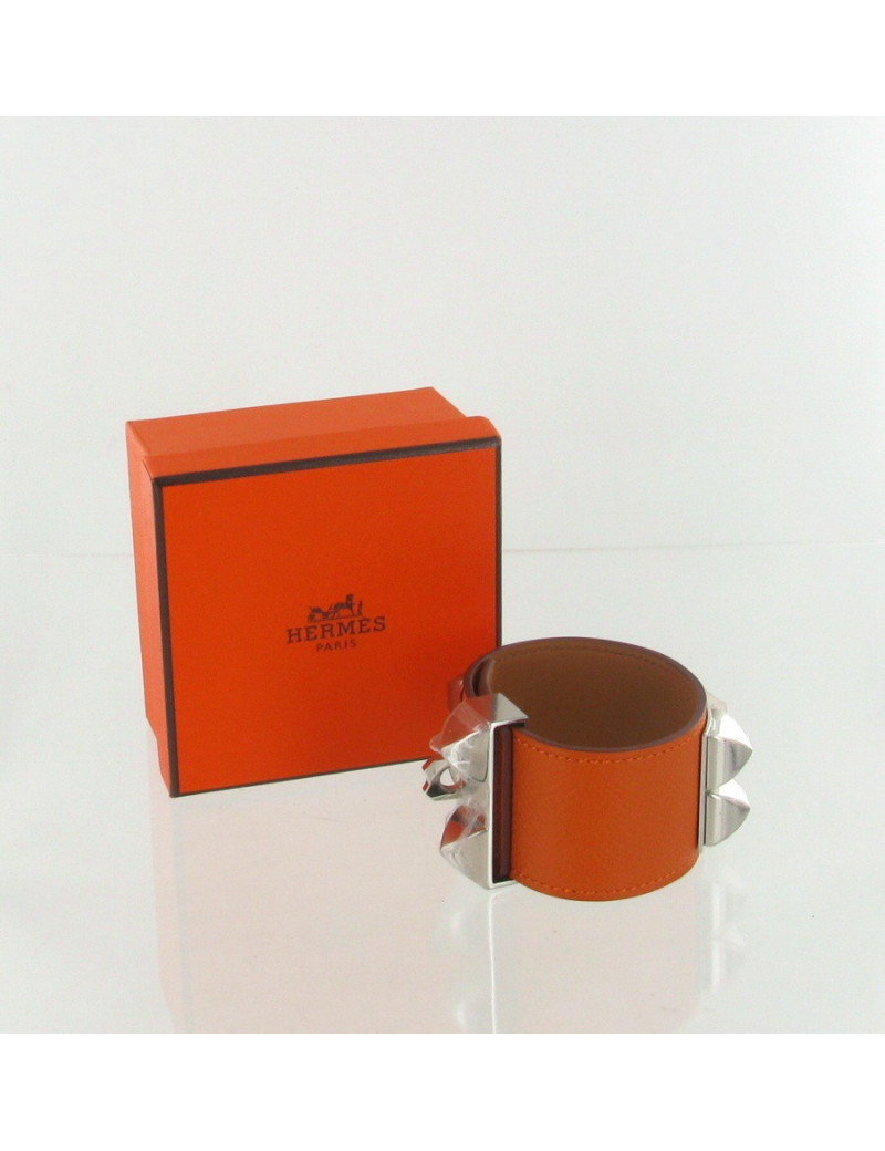 Manchette "Collier de chien" HERMES en cuir epsom orange 