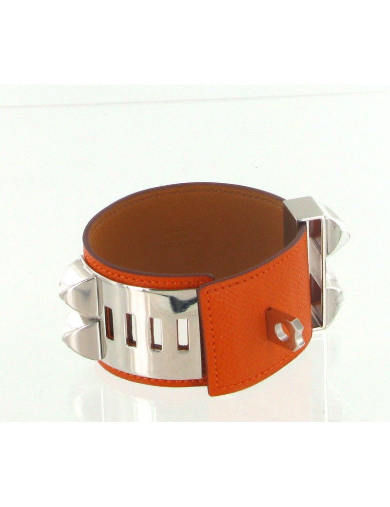 Manchette "Collier de chien" HERMES en cuir epsom orange 