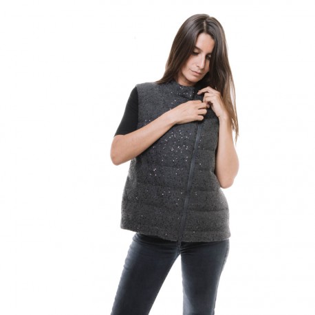 BRUNELLO CUCINELLI sleeveless vest in gray cashmere size 40FR