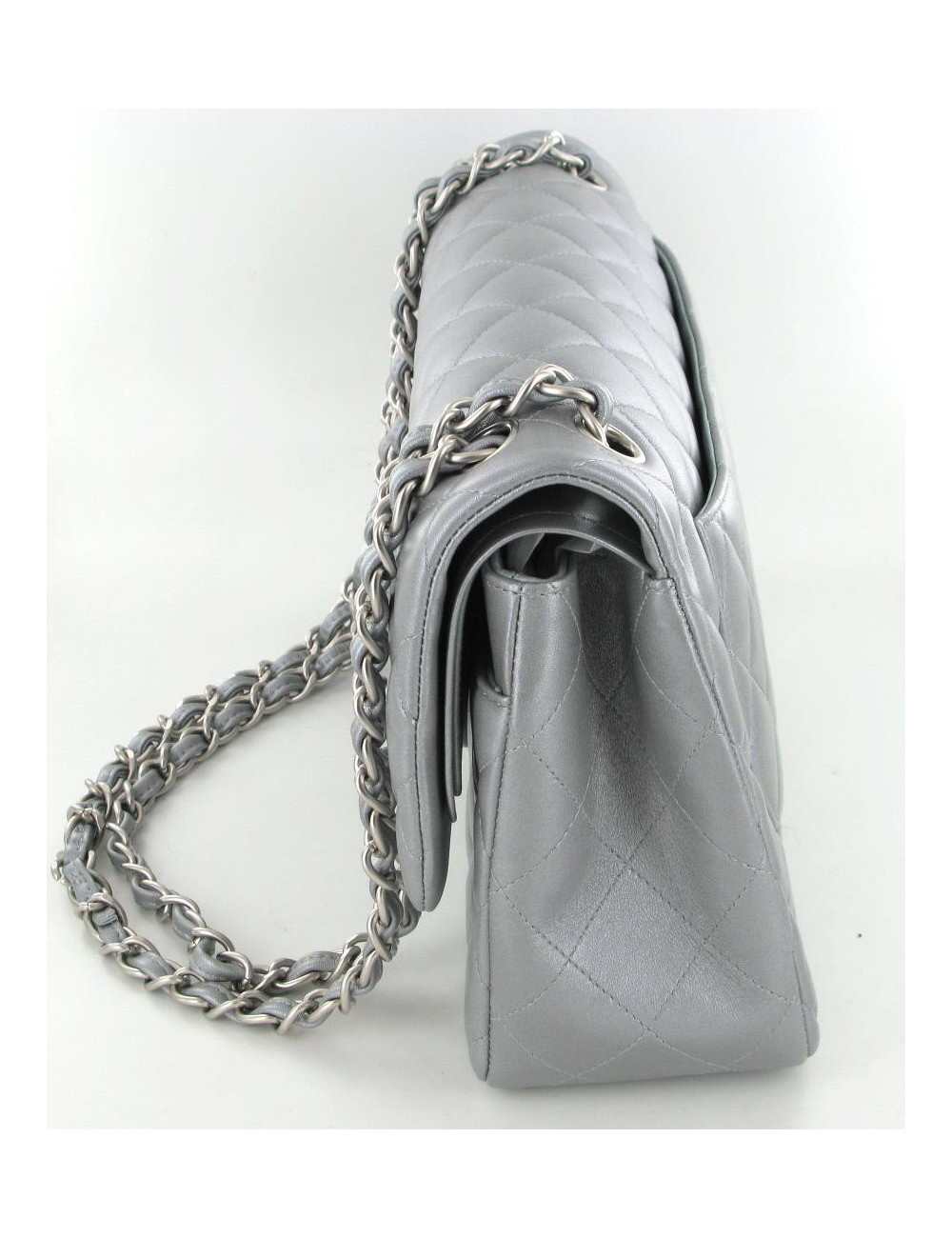 Jumbo CHANEL en cuir gris matalisé