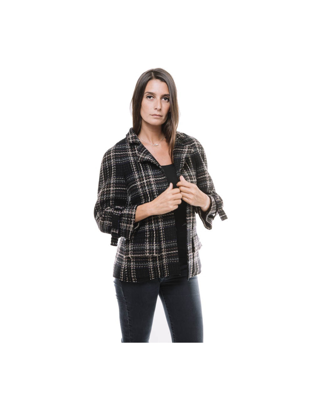 Veste CHANEL T38  en tweed a carreaux 