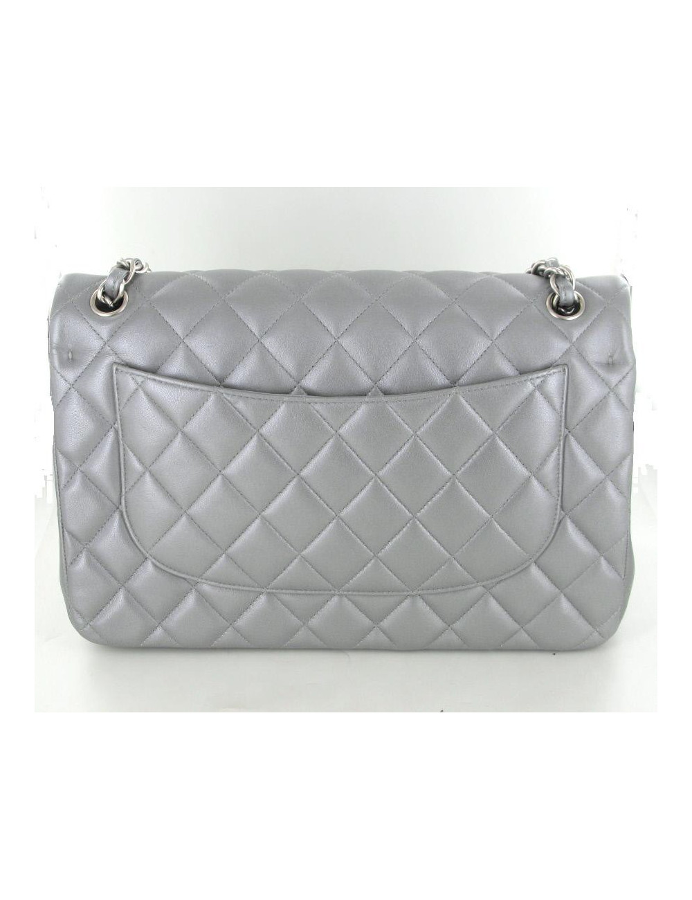 Jumbo CHANEL en cuir gris matalisé