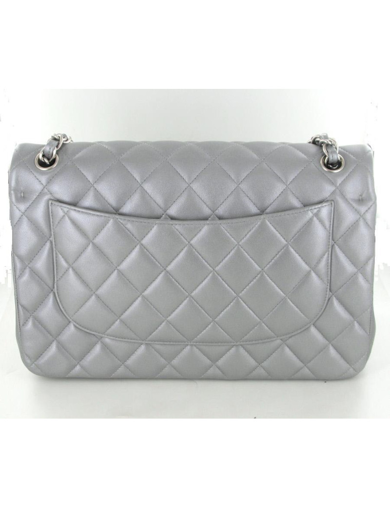 Jumbo CHANEL en cuir gris matalisé